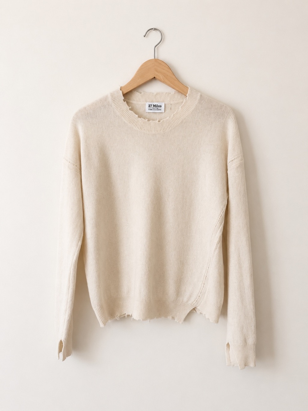 27 Miles 100% Cashmere Distressed Ivory Sweater Size Medium